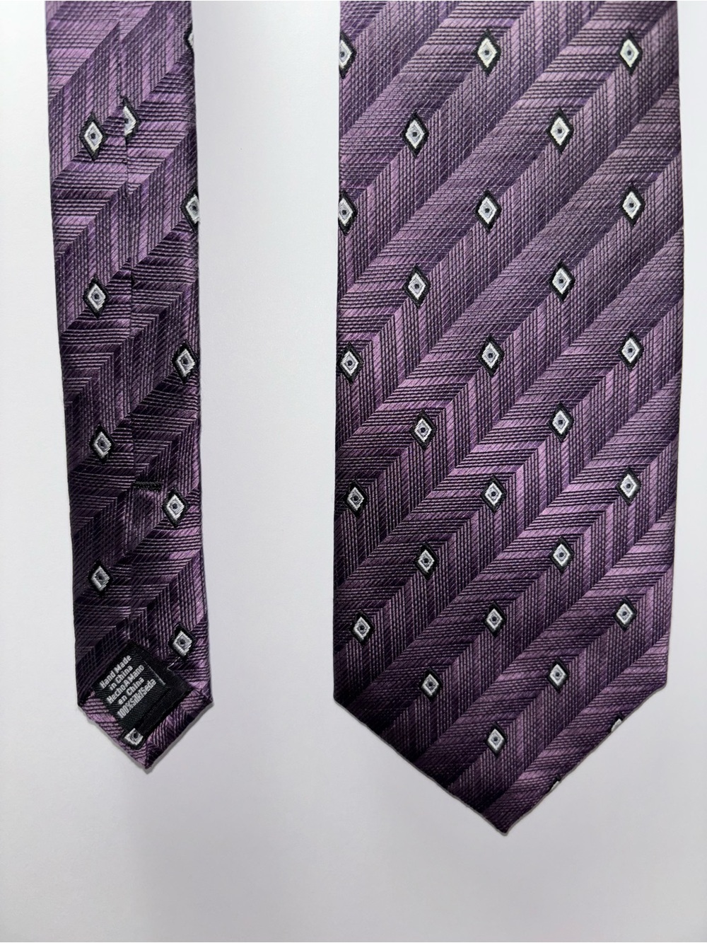 George Foreman Men’s XL Long All Silk Purple Necktie Textured Diamonds Handmade